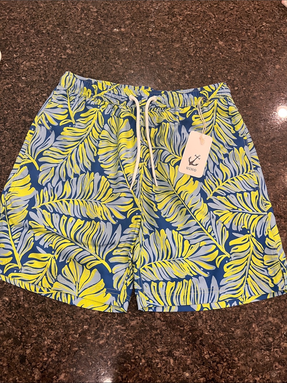 Tropical Leaf Blue & Yellow Men's Swim Shorts